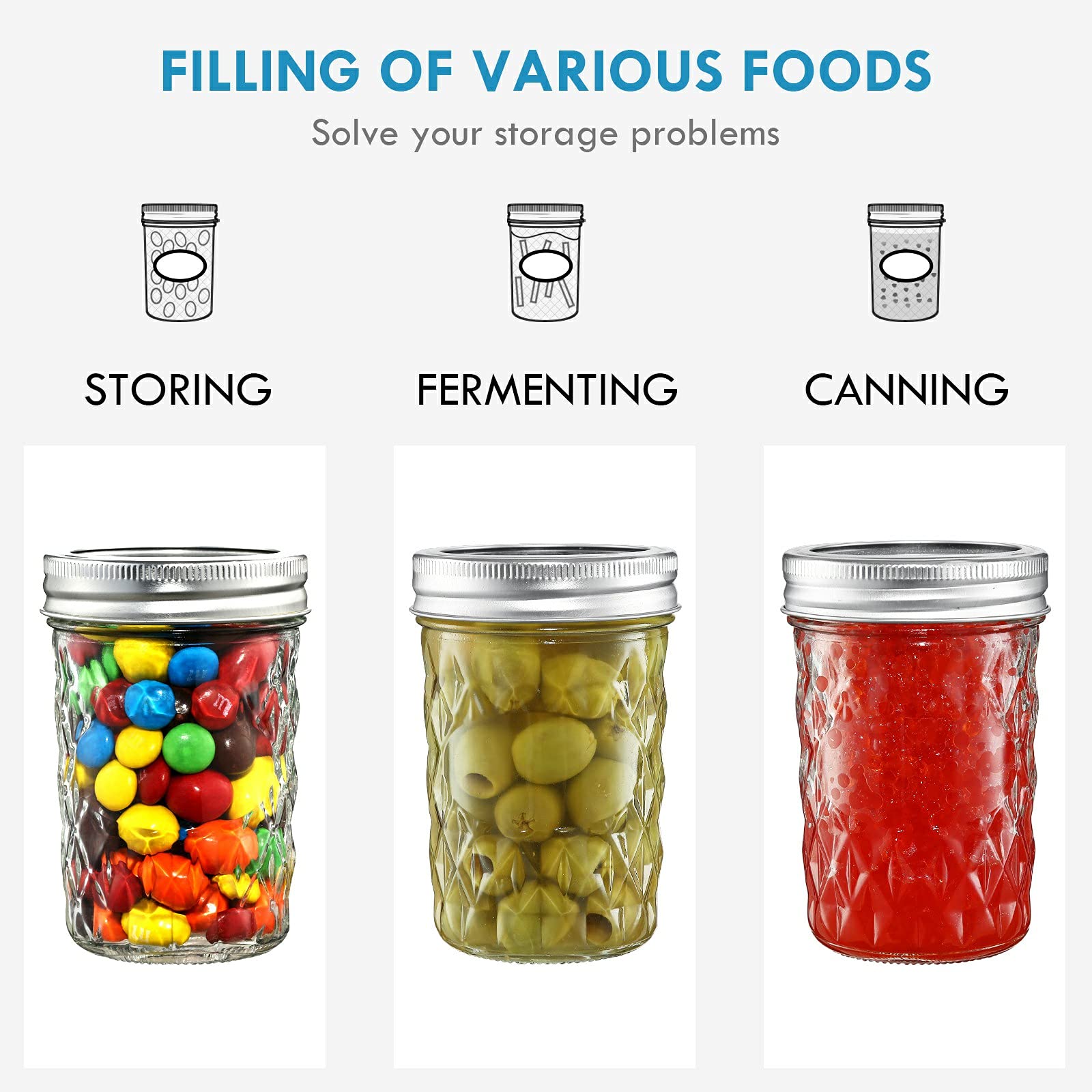 Yeboda 12 Pack Mason Jars 8 Oz Glass Jars With Lids And Bands Canning Jars Ideal For Preserving, Jam, Honey, Jelly, Wedding Favo